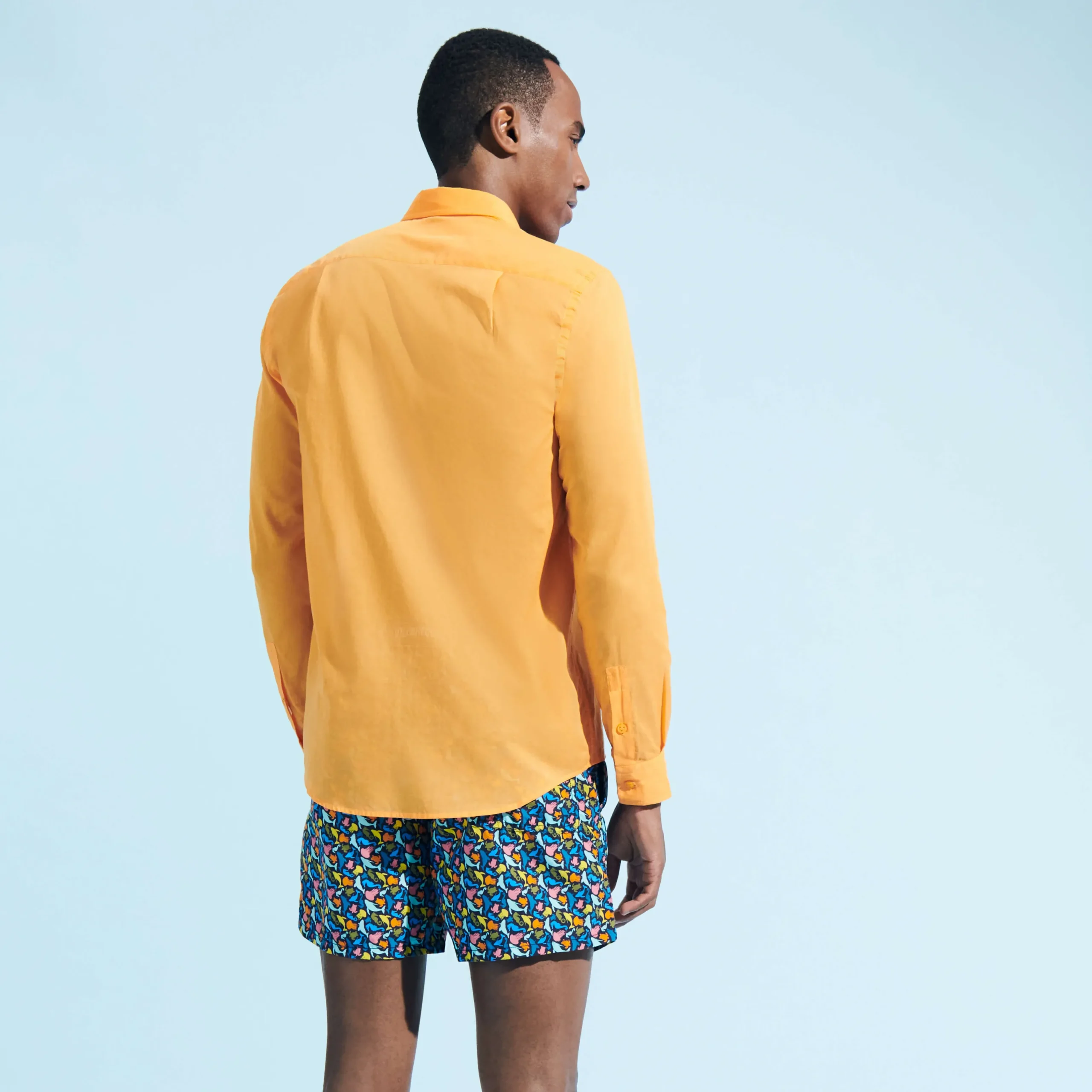 Shop Vilebrequin Unisex Cotton Voile Lightweight Shirt Solid Carrot/Orange