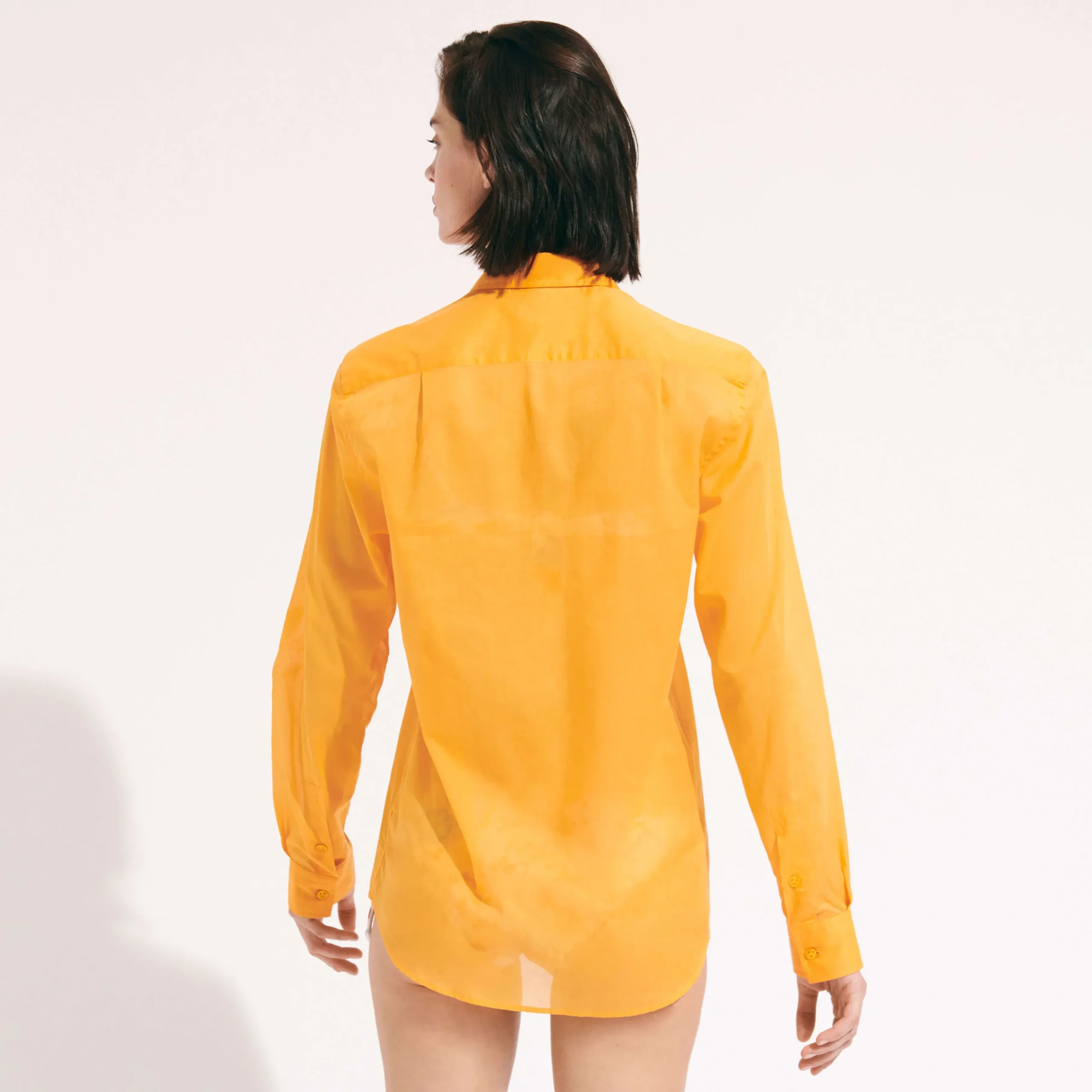 Shop Vilebrequin Unisex Cotton Voile Lightweight Shirt Solid Carrot/Orange