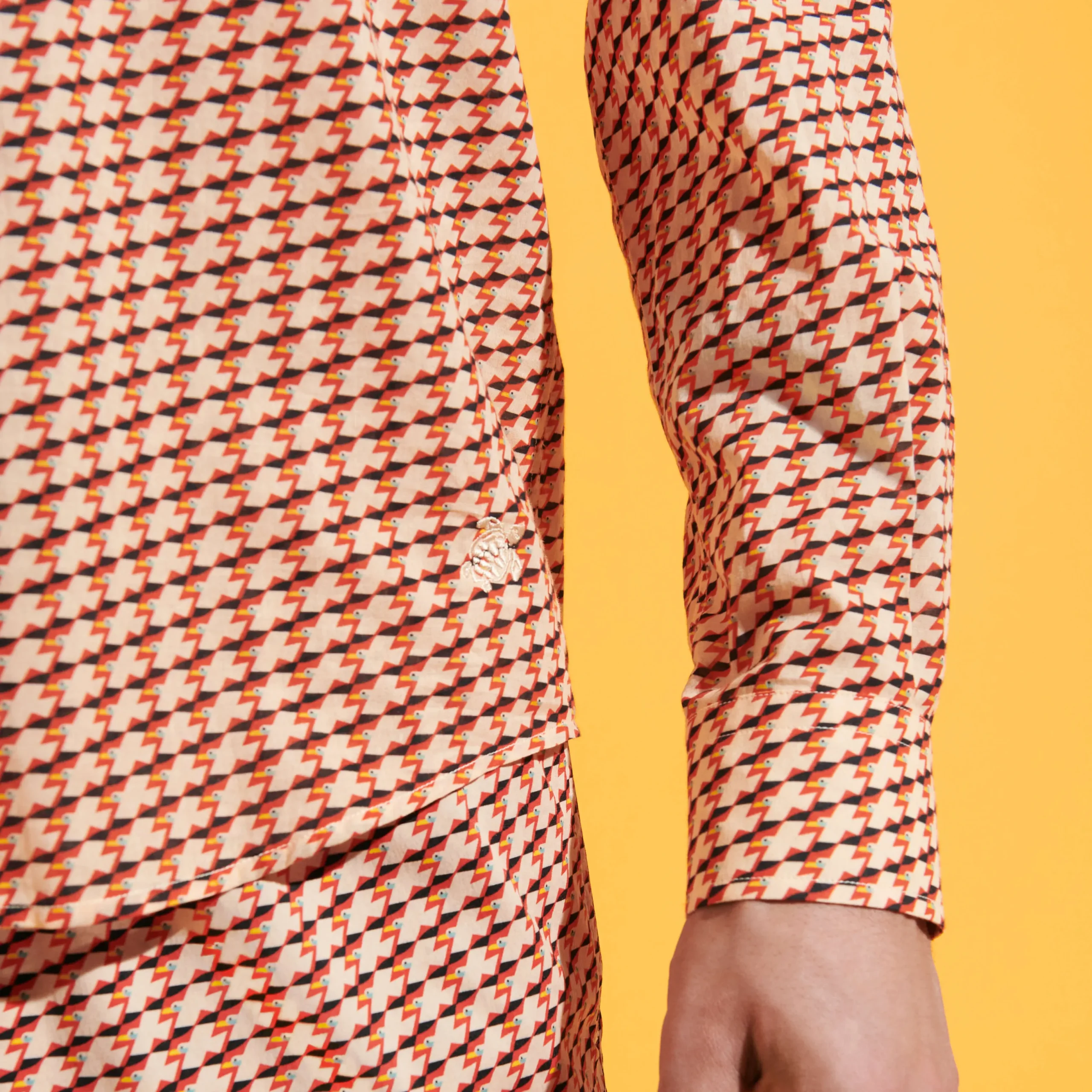 Online Vilebrequin Unisex Cotton Voile Lightweight Shirt Micro Mouettes Straw/Yellow