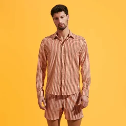Online Vilebrequin Unisex Cotton Voile Lightweight Shirt Micro Mouettes Straw/Yellow