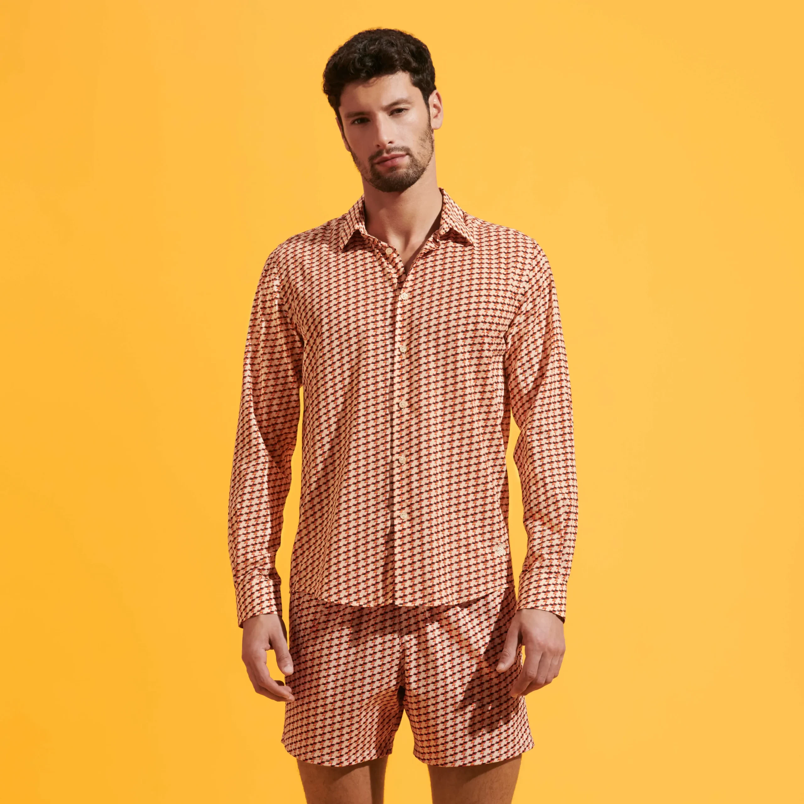 Online Vilebrequin Unisex Cotton Voile Lightweight Shirt Micro Mouettes Straw/Yellow