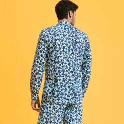Discount Vilebrequin Unisex Cotton Voile Lightweight Shirt Turtles Leopard Thalassa/Blue