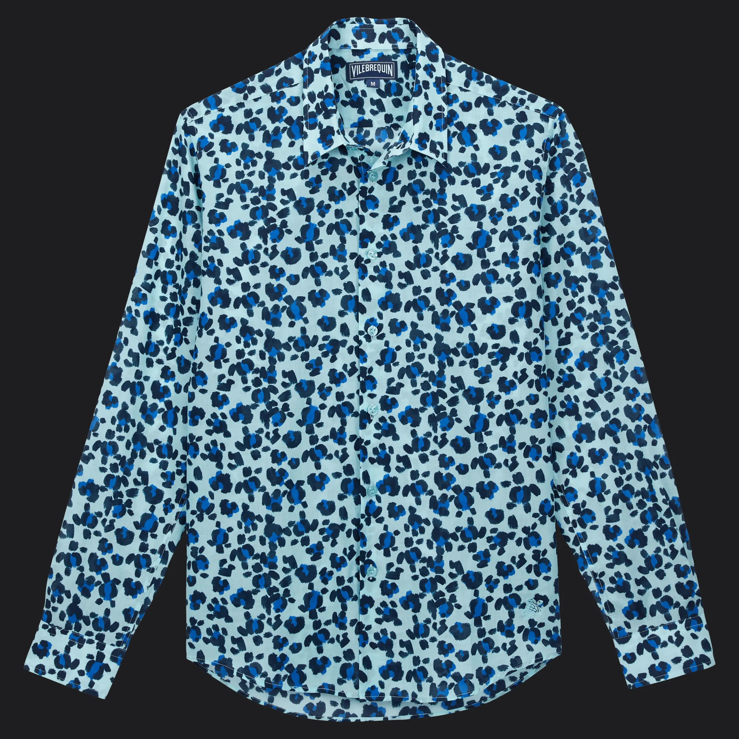 Discount Vilebrequin Unisex Cotton Voile Lightweight Shirt Turtles Leopard Thalassa/Blue