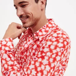 Clearance Vilebrequin Unisex Cotton Voile Summer Shirt Attrape Coeur Poppy Red/Red