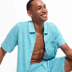 Outlet Vilebrequin Unisex Linen Bermuda Shorts Solid Heather Azure/Blue