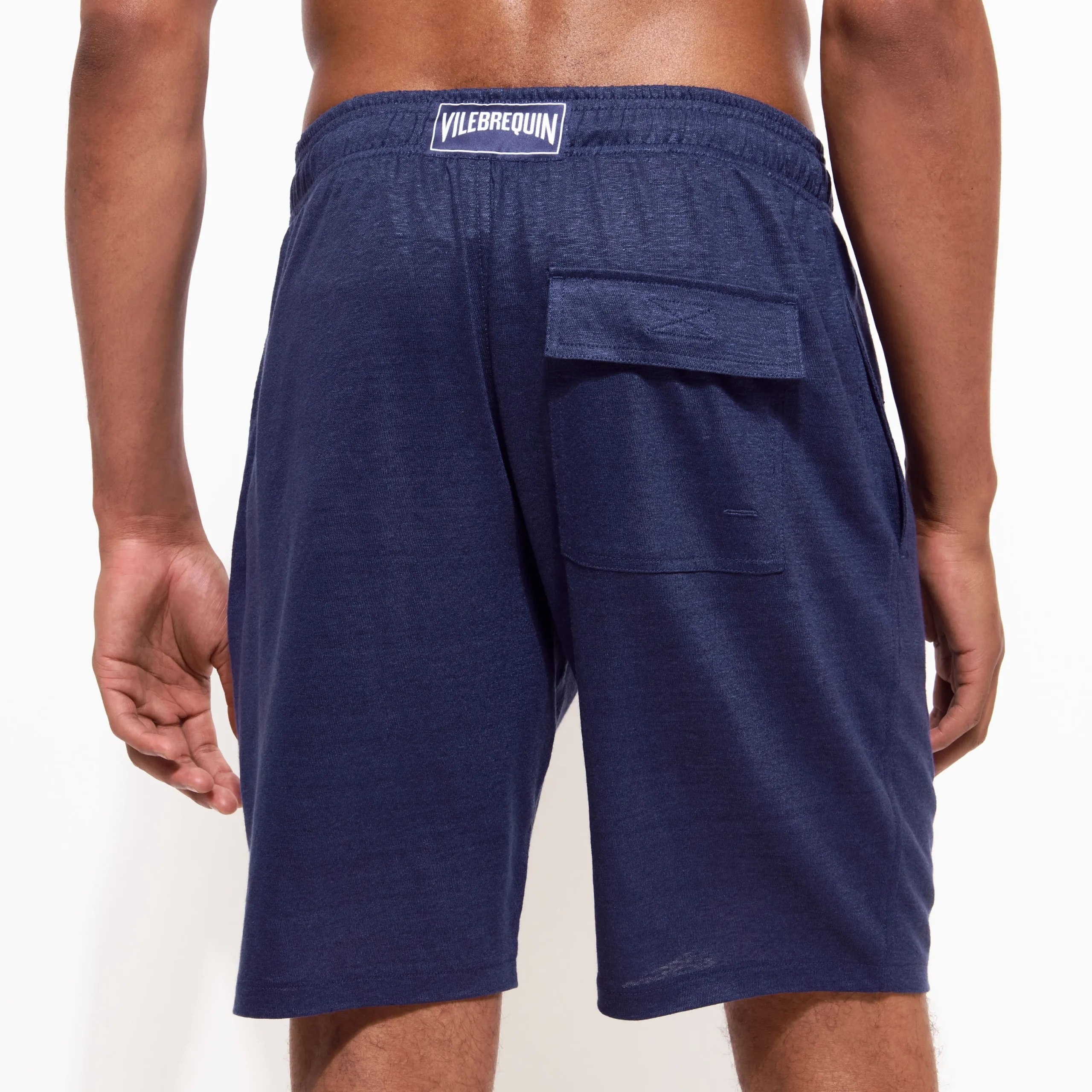 Sale Vilebrequin Unisex Linen Bermuda Shorts Solid Navy/Blue