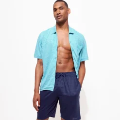 Sale Vilebrequin Unisex Linen Bermuda Shorts Solid Navy/Blue