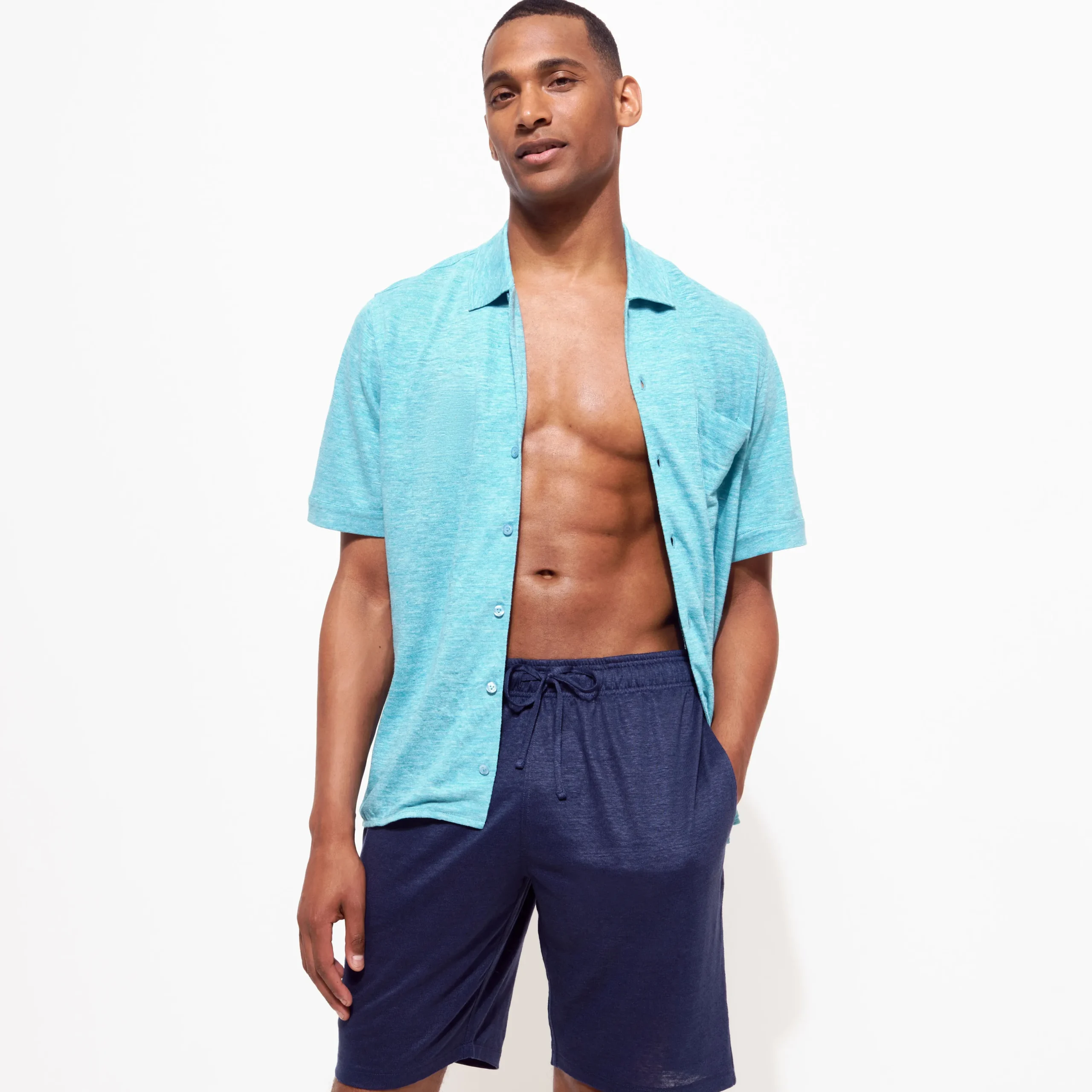 Sale Vilebrequin Unisex Linen Bermuda Shorts Solid Navy/Blue