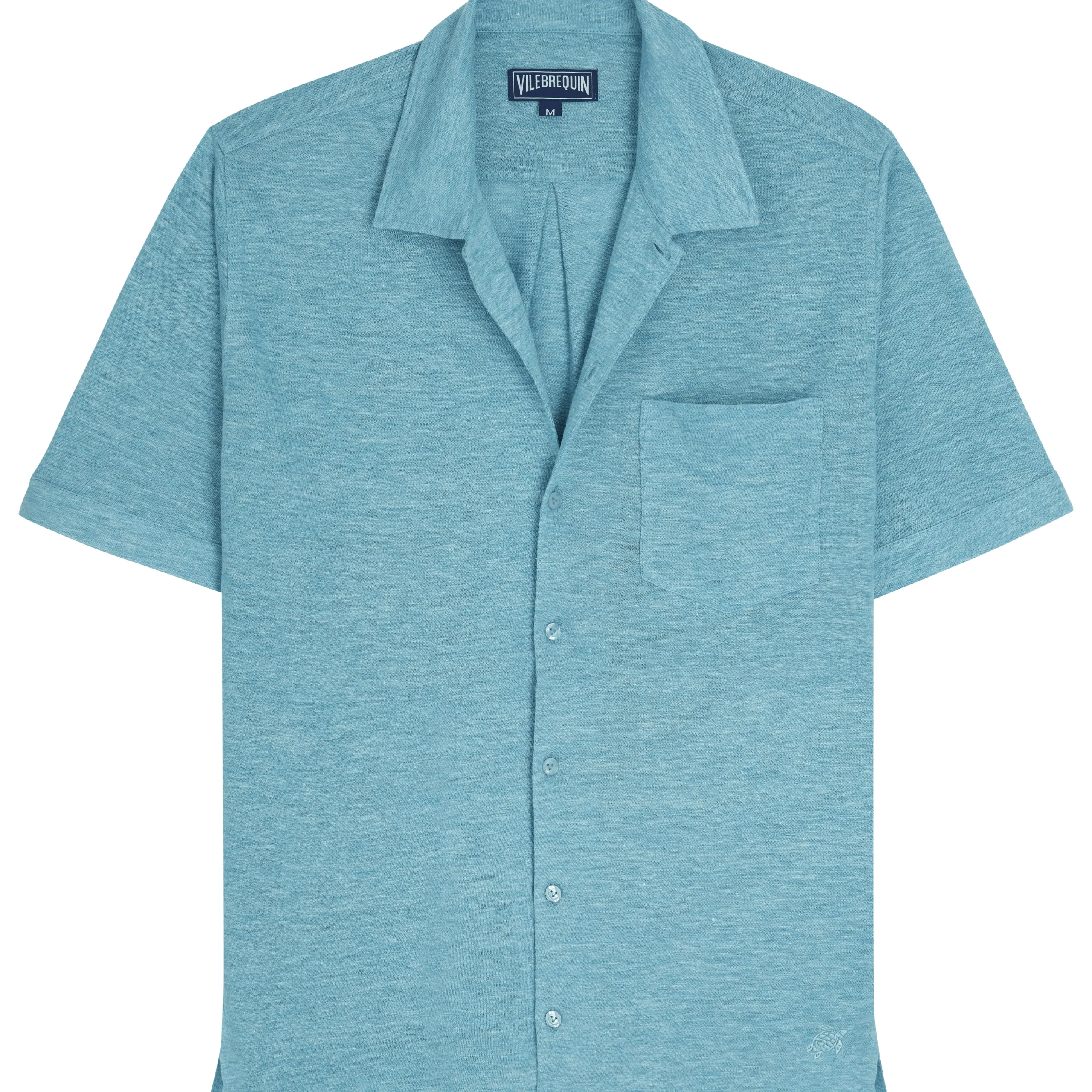 Flash Sale Vilebrequin Unisex Linen Bowling Shirt Solid Heather Azure/Blue