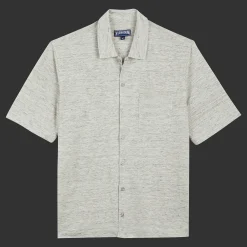 Store Vilebrequin Unisex Linen Bowling Shirt Solid Lihght Gray Heather/Grey