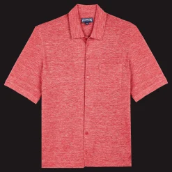 Cheap Vilebrequin Unisex Linen Bowling Shirt Solid China Red/Red