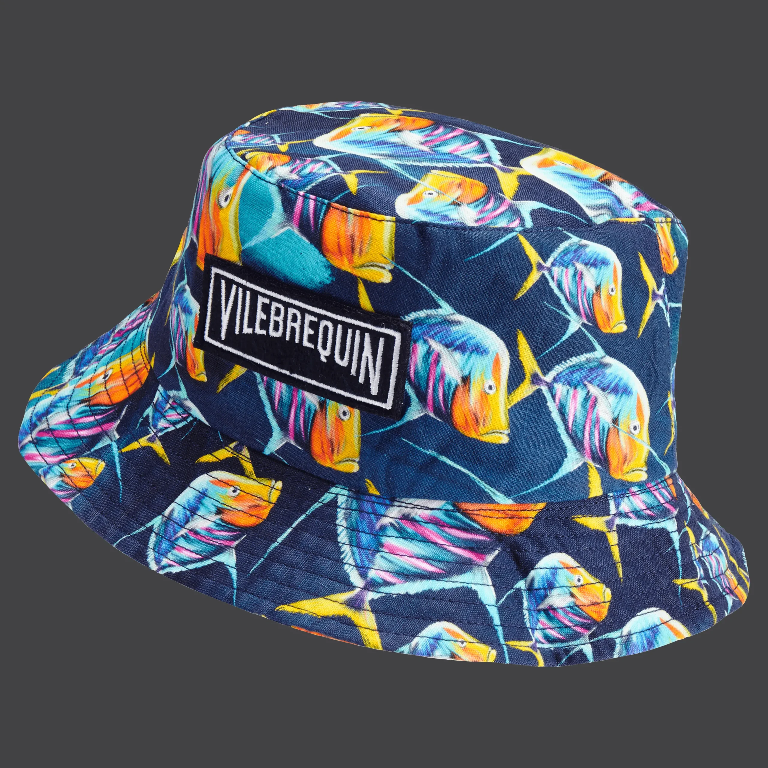 Cheap Vilebrequin Unisex Linen Bucket Hat Piranhas Navy/Blue