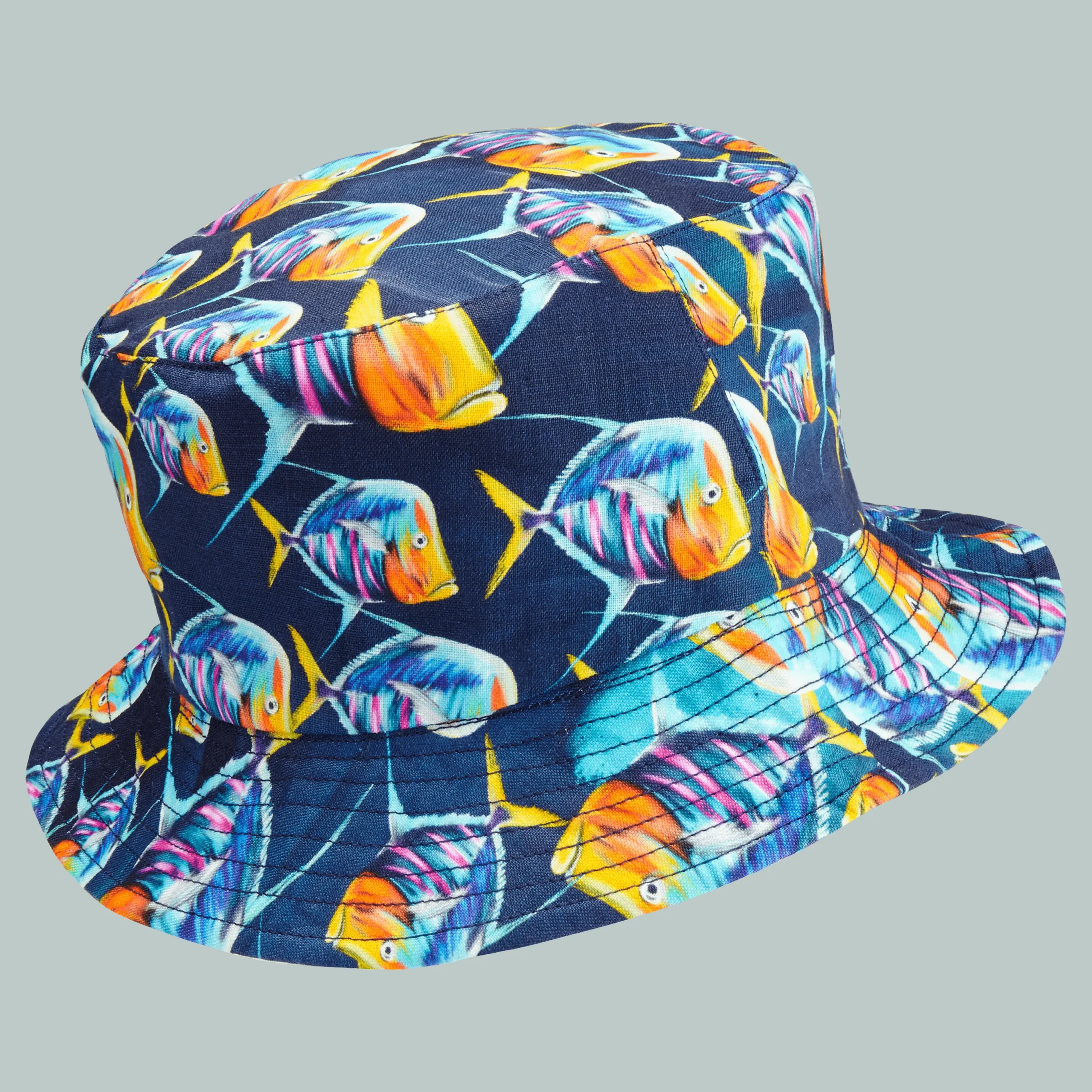 Cheap Vilebrequin Unisex Linen Bucket Hat Piranhas Navy/Blue