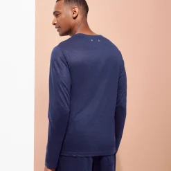 Sale Vilebrequin Unisex Linen Long Sleeves T-Shirt Solid Navy/Blue