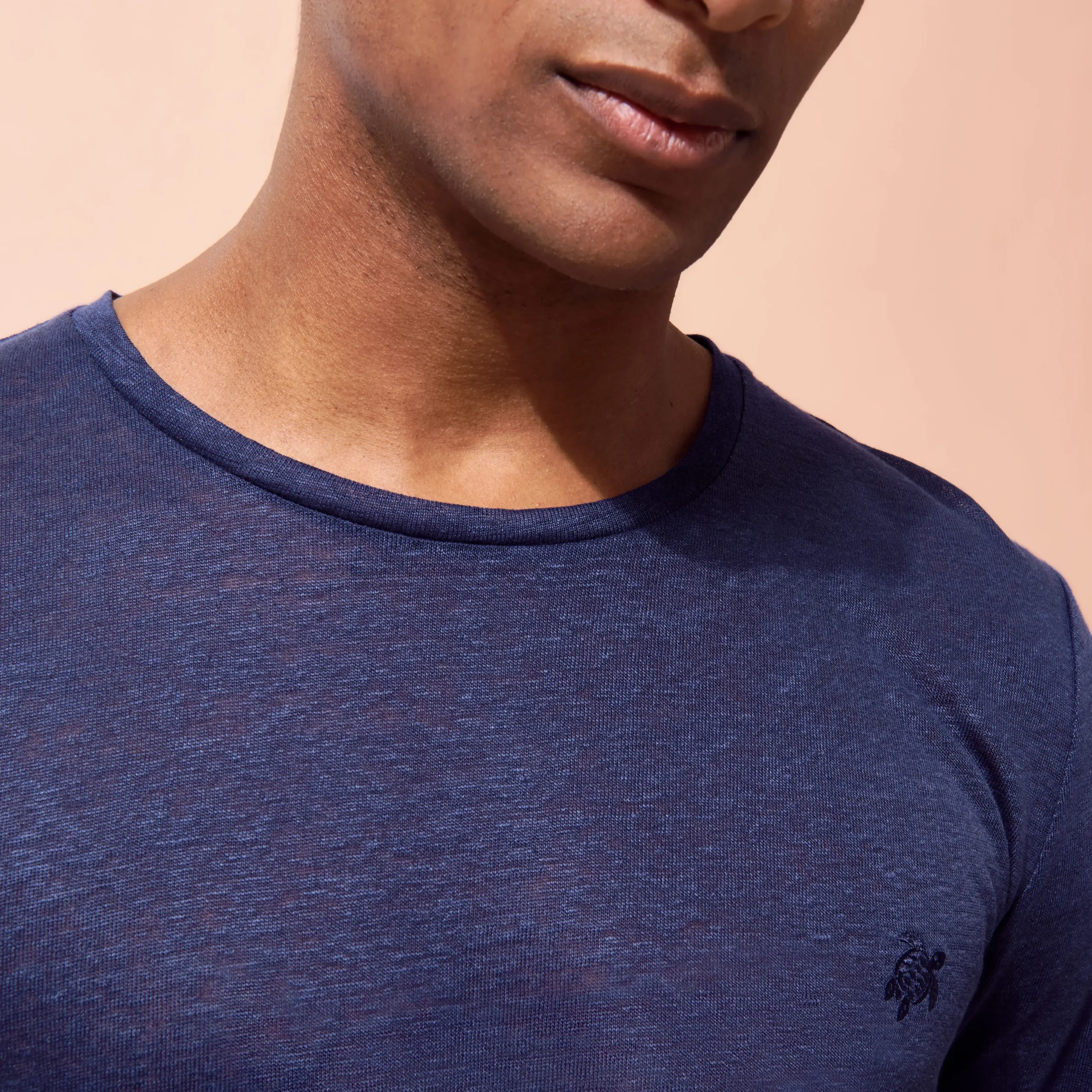 Sale Vilebrequin Unisex Linen Long Sleeves T-Shirt Solid Navy/Blue