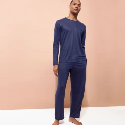 Sale Vilebrequin Unisex Linen Long Sleeves T-Shirt Solid Navy/Blue