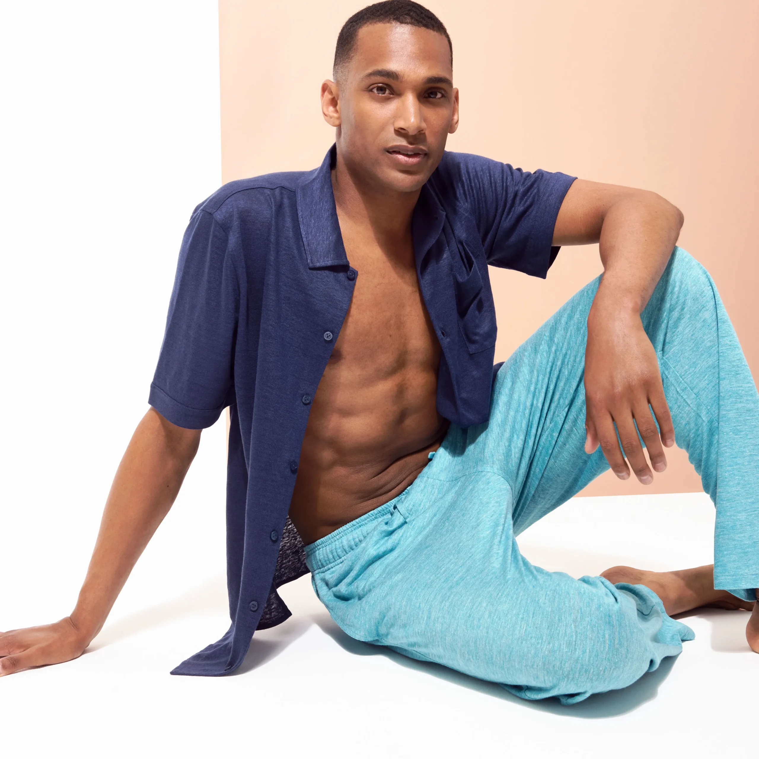 New Vilebrequin Unisex Linen Pants Solid Heather Azure/Blue