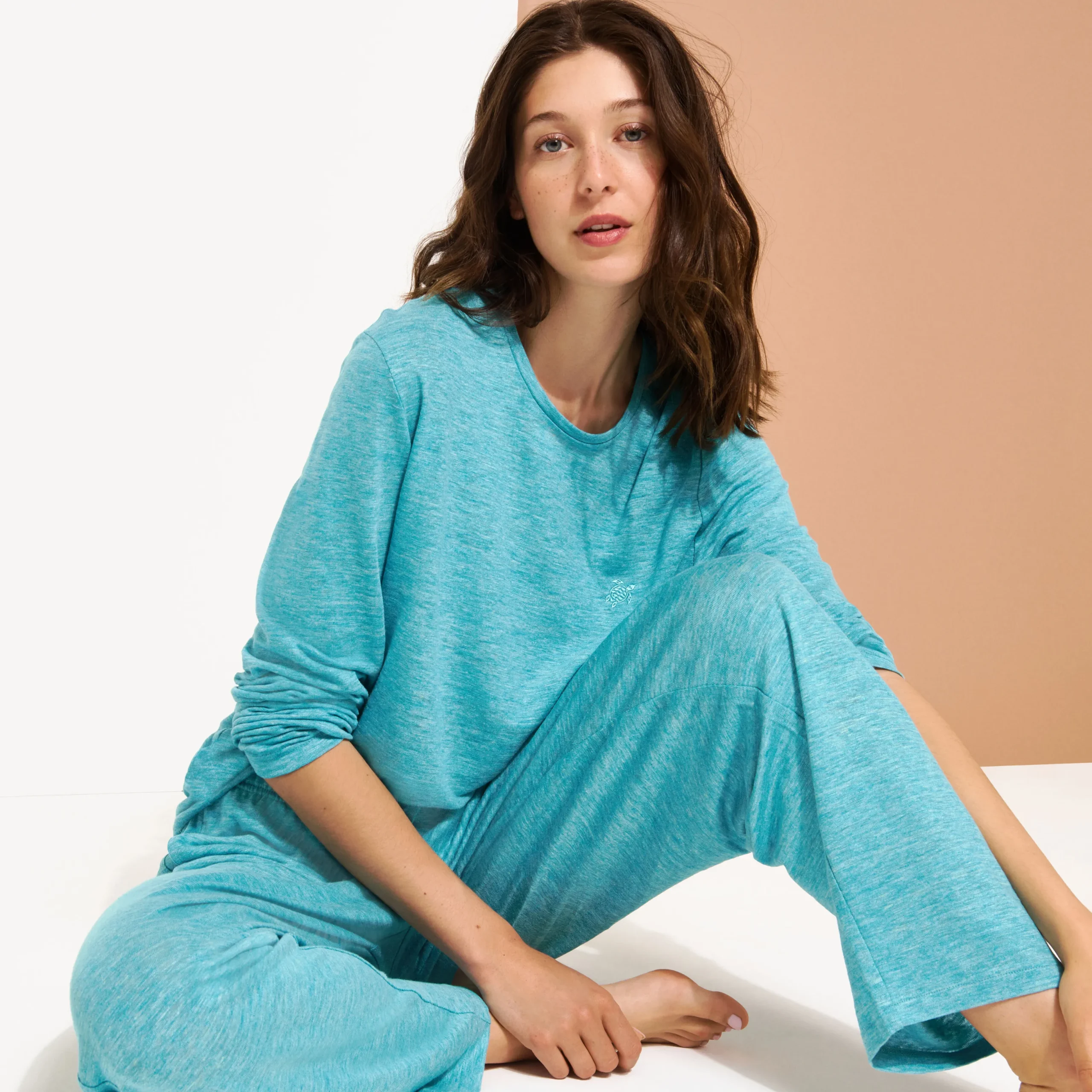 New Vilebrequin Unisex Linen Pants Solid Heather Azure/Blue