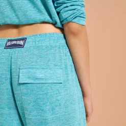New Vilebrequin Unisex Linen Pants Solid Heather Azure/Blue