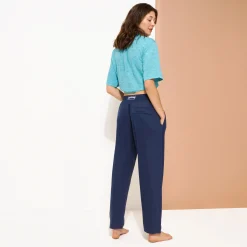 Sale Vilebrequin Unisex Linen Pants Solid Navy/Blue