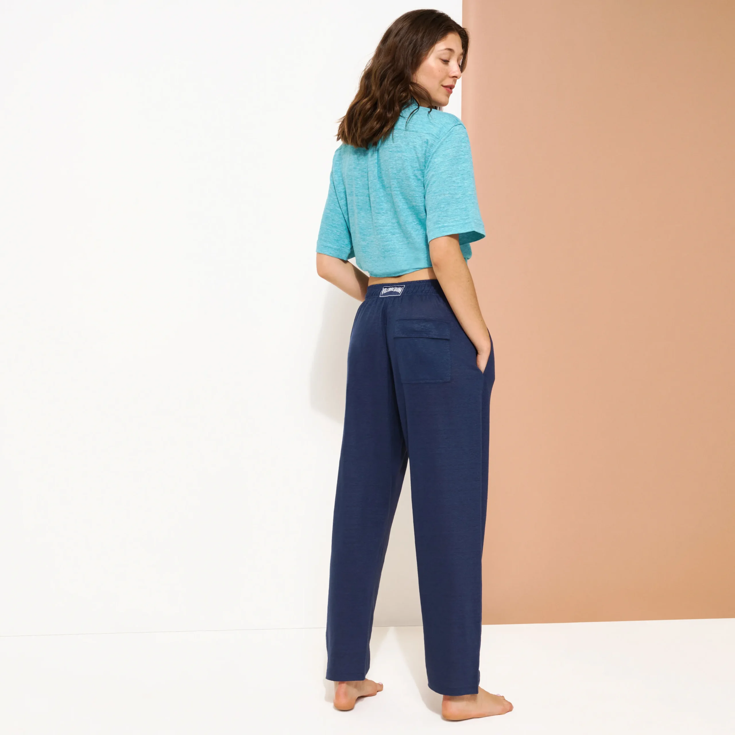 Sale Vilebrequin Unisex Linen Pants Solid Navy/Blue