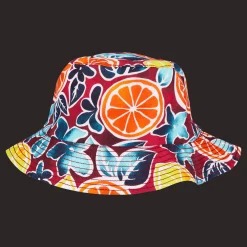 Shop Vilebrequin Unisex Linen Printed Hat Presse Citron Burgundy/Red