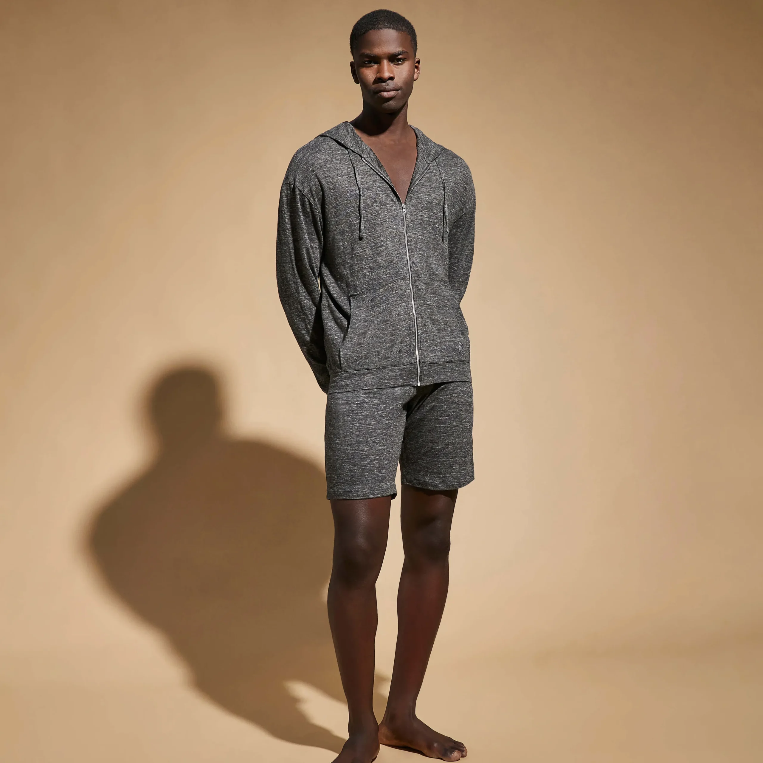 New Vilebrequin Unisex Linen Sweatshirt Solid Heather Anthracite/White