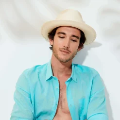 Fashion Vilebrequin Unisex Natural Straw Panama Hat Solid Sand/Beige