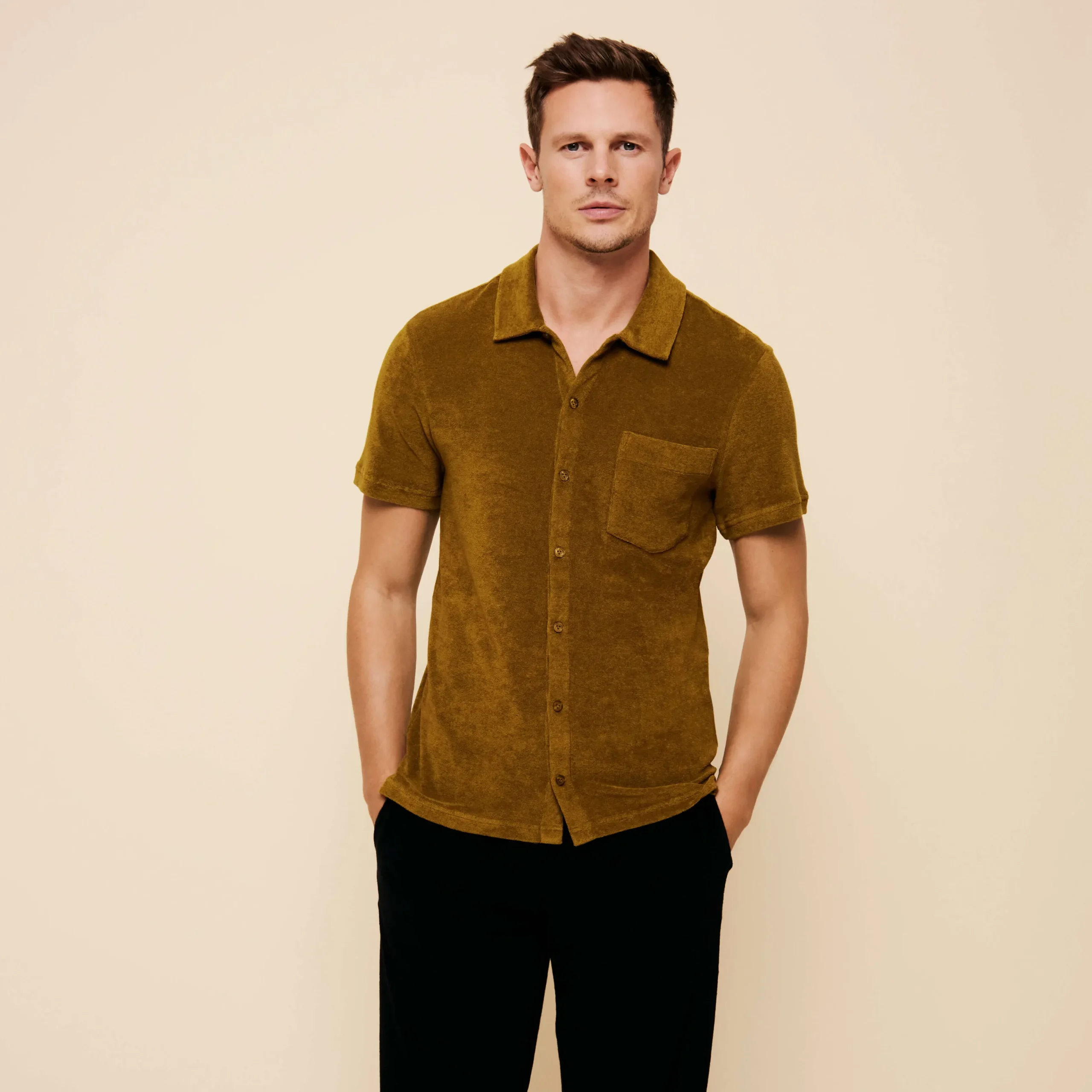 Flash Sale Vilebrequin Unisex Terry Bowling Shirt Solid Bark/Beige