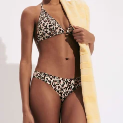 Best Vilebrequin Women Bikini Bottom Midi Brief Turtles Leopard Straw/Yellow