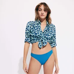Online Vilebrequin Women Bikini Bottom Midi Brief Plumes Jacquard Calanque/Blue