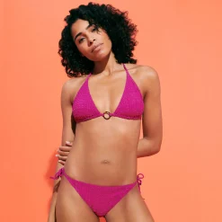 Clearance Vilebrequin Women Bikini Bottom Mini Brief To Be Tied Plumetis Crimson Purple/Red