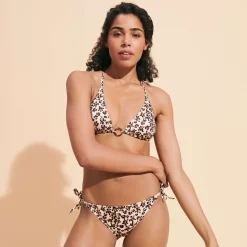 Outlet Vilebrequin Women Bikini Bottom Mini Brief To Be Tied Turtles Leopard Straw/Yellow