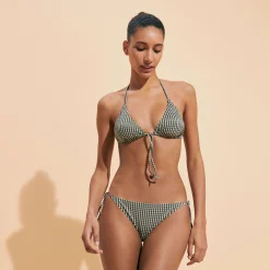 Best Sale Vilebrequin Women Bikini Bottom Mini Brief To Be Tied Pocket Checks Bronze/Green