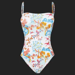 Store Vilebrequin Women Bustier One-Piece Swimsuit Peaceful Trees White/White