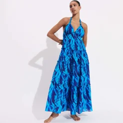 Outlet Vilebrequin Women Cotton Long Backless Dress Les Draps Froisses Neptune Blue/Blue