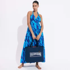 Outlet Vilebrequin Women Cotton Long Backless Dress Les Draps Froisses Neptune Blue/Blue