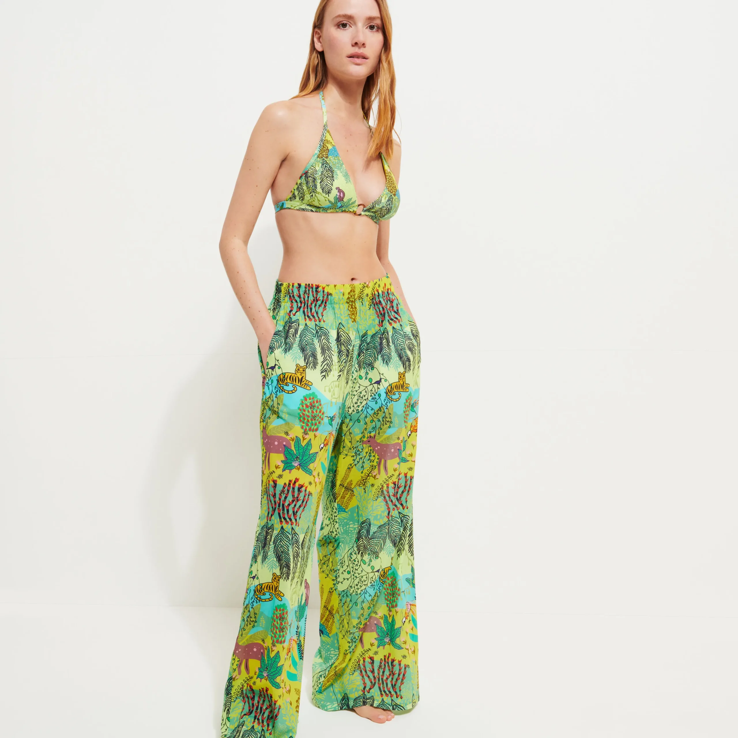 Cheap Vilebrequin Women Cotton Pants Jungle Rousseau Ginger/Green