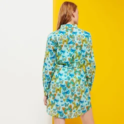 Clearance Vilebrequin Women Cotton Shirt Dress Butterflies Lagoon/Blue