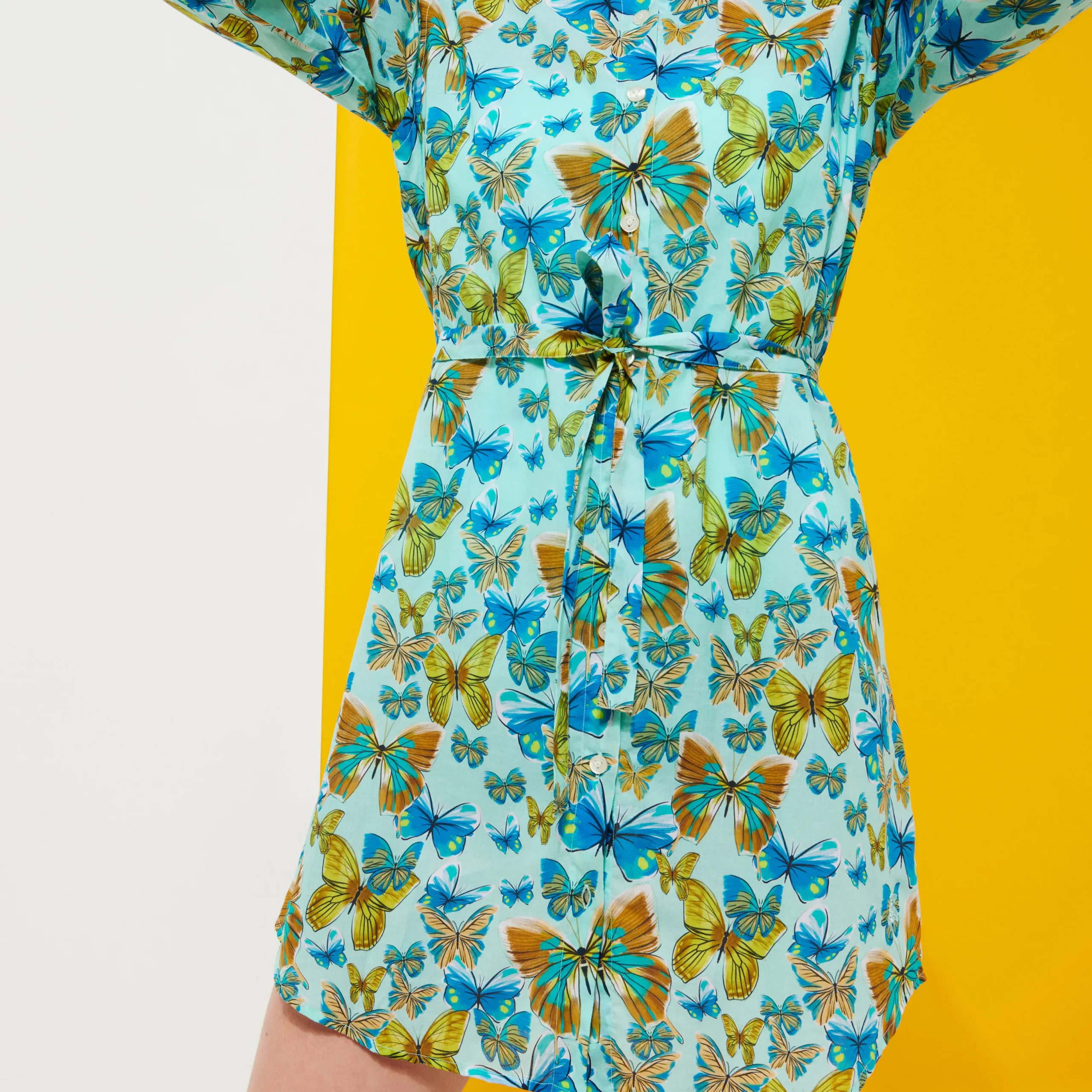 Clearance Vilebrequin Women Cotton Shirt Dress Butterflies Lagoon/Blue