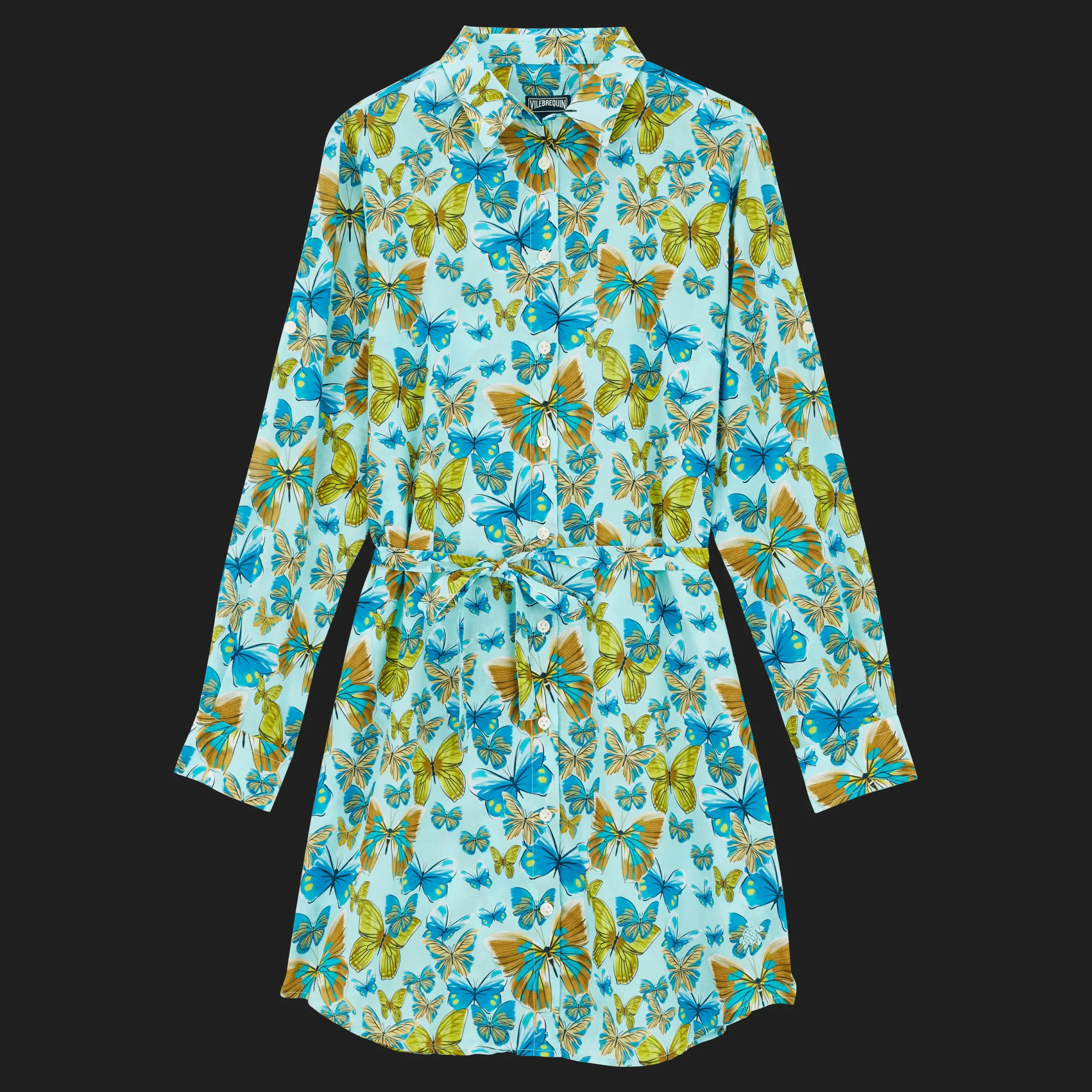 Clearance Vilebrequin Women Cotton Shirt Dress Butterflies Lagoon/Blue