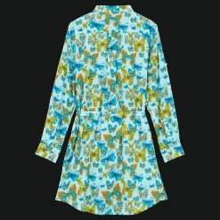 Clearance Vilebrequin Women Cotton Shirt Dress Butterflies Lagoon/Blue