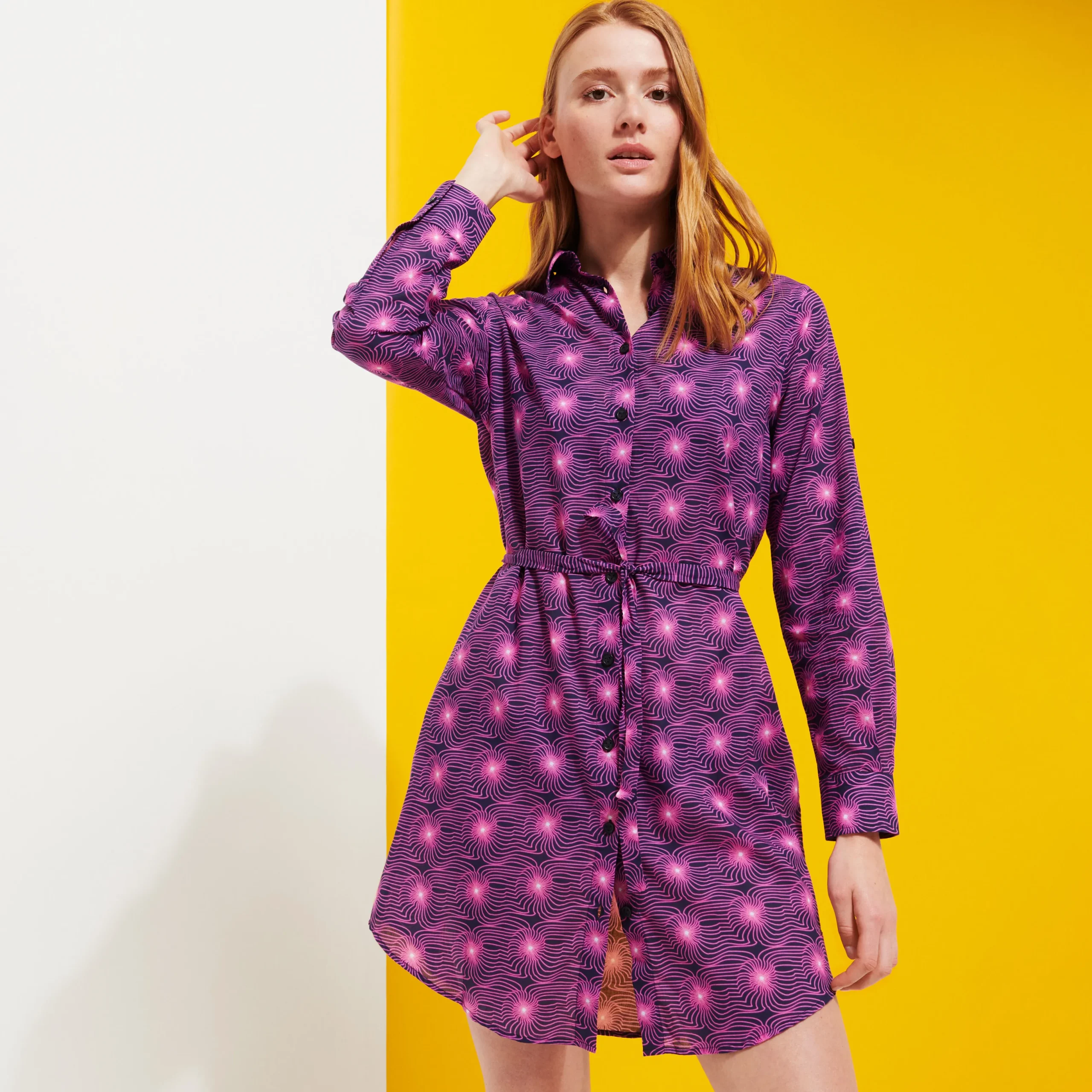 Store Vilebrequin Women Cotton Shirt Dress Hypno Shell Navy/Blue