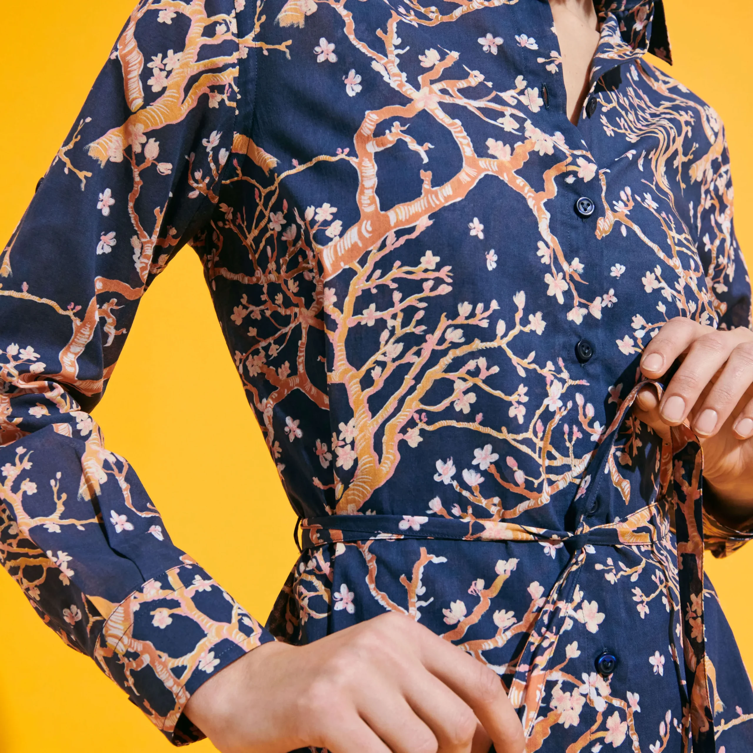 Hot Vilebrequin Women Cotton Voile Shirt Dress Sweet Blossom Navy/Blue