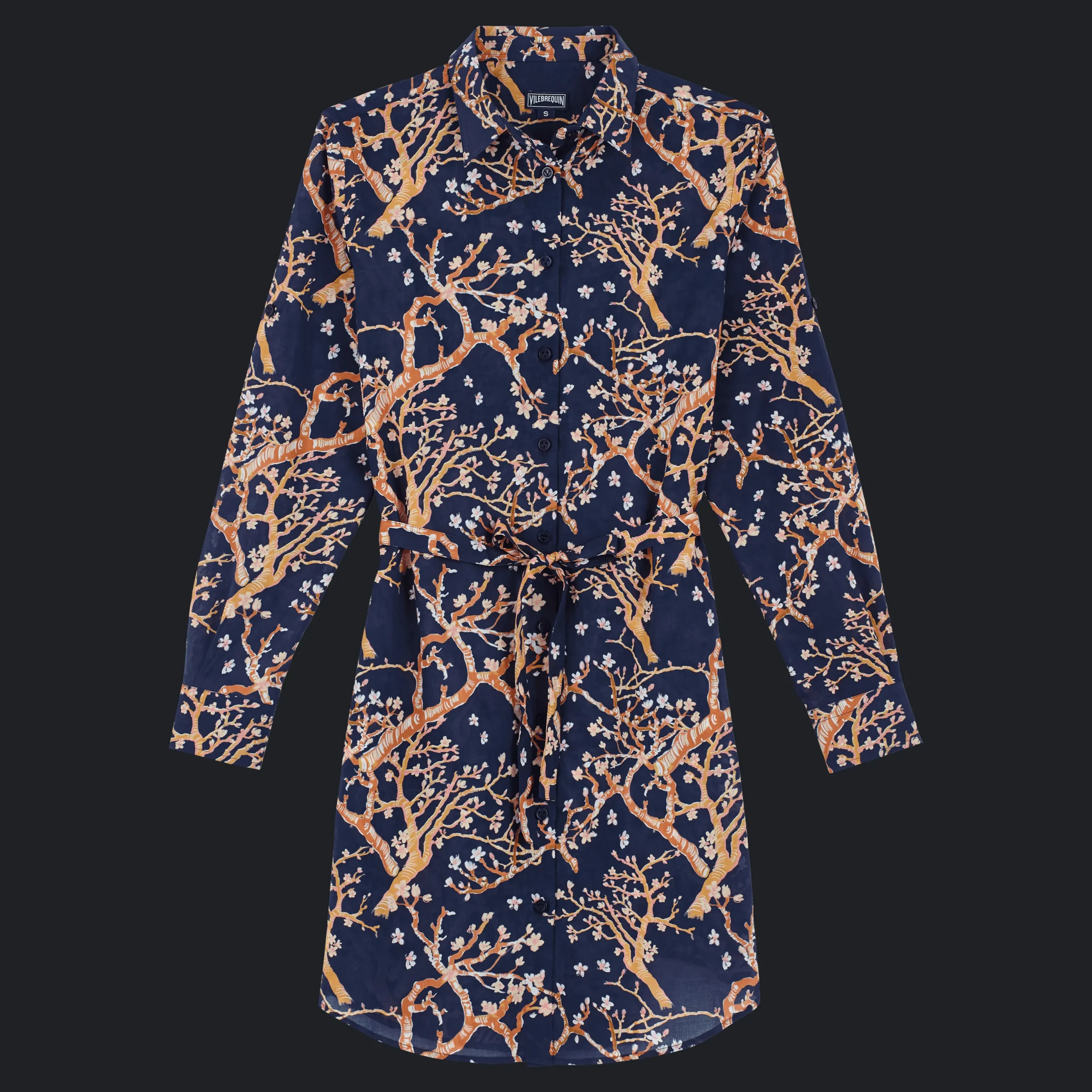 Hot Vilebrequin Women Cotton Voile Shirt Dress Sweet Blossom Navy/Blue