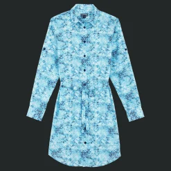 Clearance Vilebrequin Women Cotton Voile Shirt Dress Flowers Tie & Dye Navy/Blue
