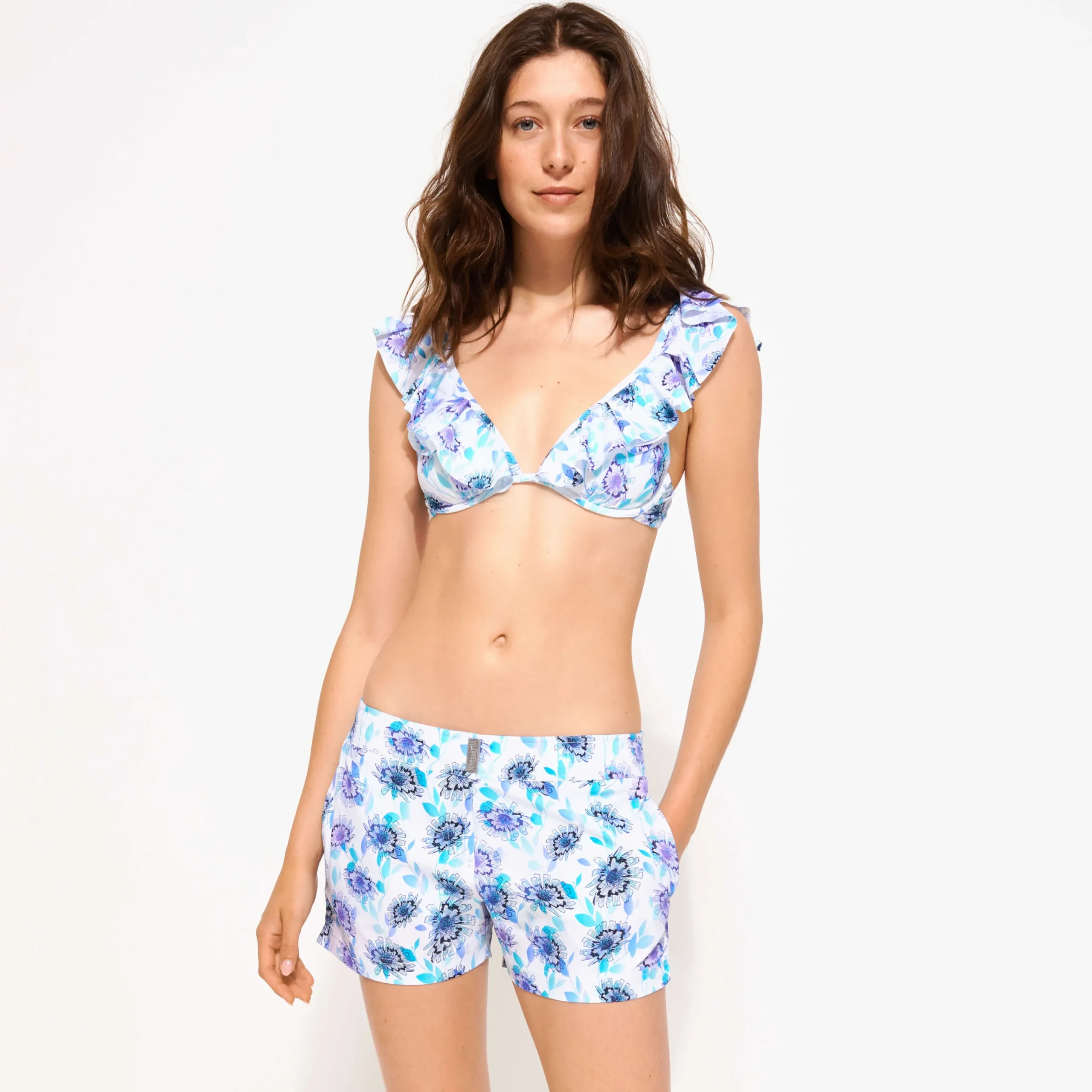 Online Vilebrequin Women Flatbelt Swim Short Flash Flowers Purple Blue/Blue