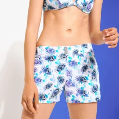 Online Vilebrequin Women Flatbelt Swim Short Flash Flowers Purple Blue/Blue
