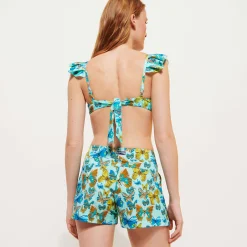 Outlet Vilebrequin Women Flatbelt Swimshort Butterflies Lagoon/Blue