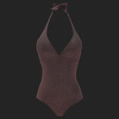 Store Vilebrequin Women Halter One-Piece Swimsuit Changeant Shiny Burgundy/Red